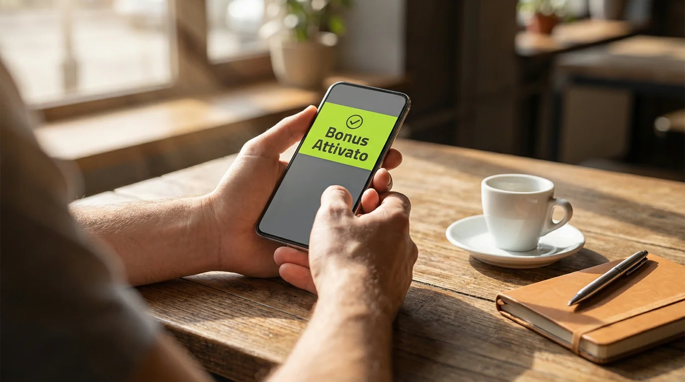 Schermo di smartphone con promozione bonus scommesse sportive su un tavolo