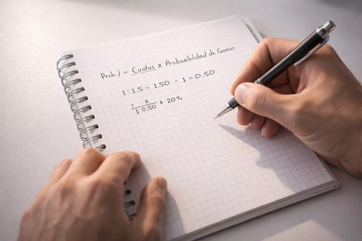 Persona calcola probabilità e quote su un blocco note