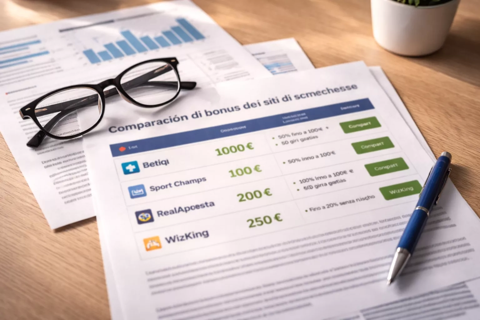 Documenti con confronto delle offerte bonus dei bookmaker italiani
