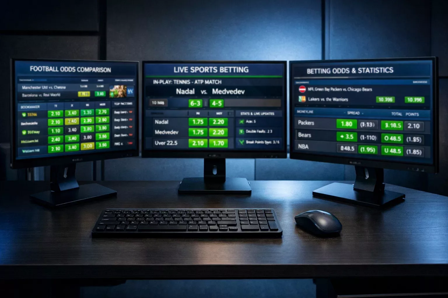 Schermi multipli mostrano confronto quote tra diversi bookmaker