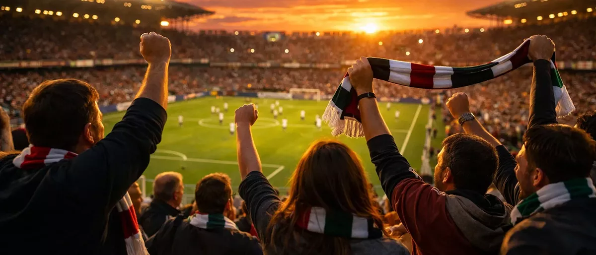 Tifosi italiani che esultano allo stadio durante una partita di calcio di Serie A