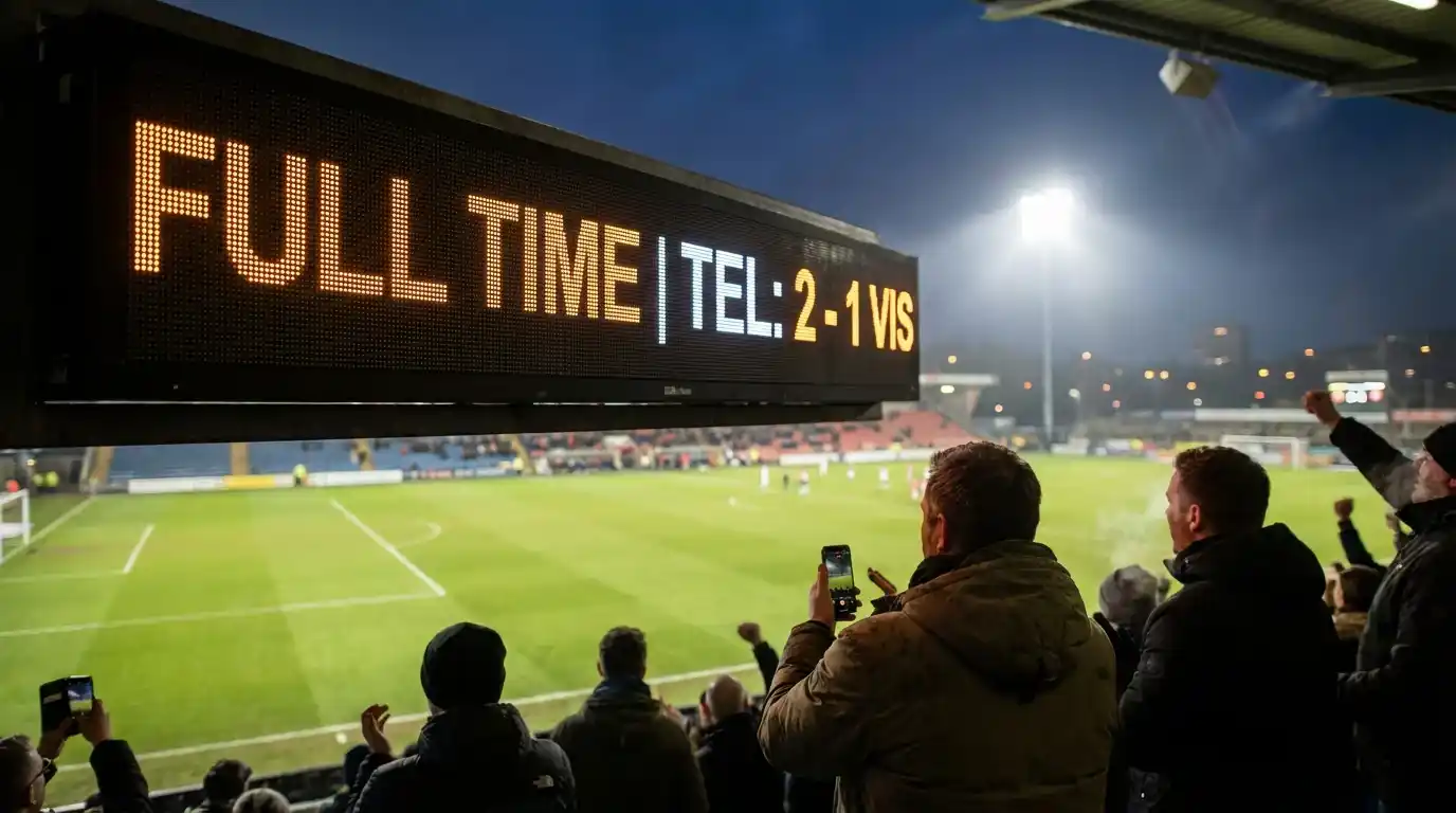 Tabellone segnapunti di una partita di calcio visto dalla tribuna dello stadio