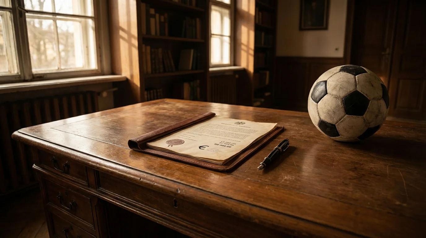 Documento fiscale italiano su una scrivania con simbolo dell'euro e un pallone da calcio