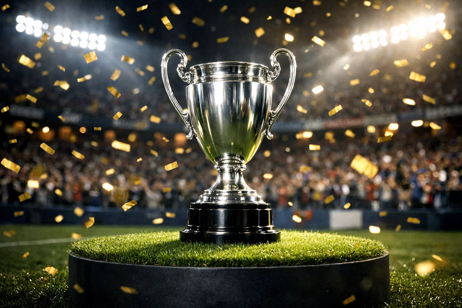 Trofeo della Serie A sul campo di calcio con confetti