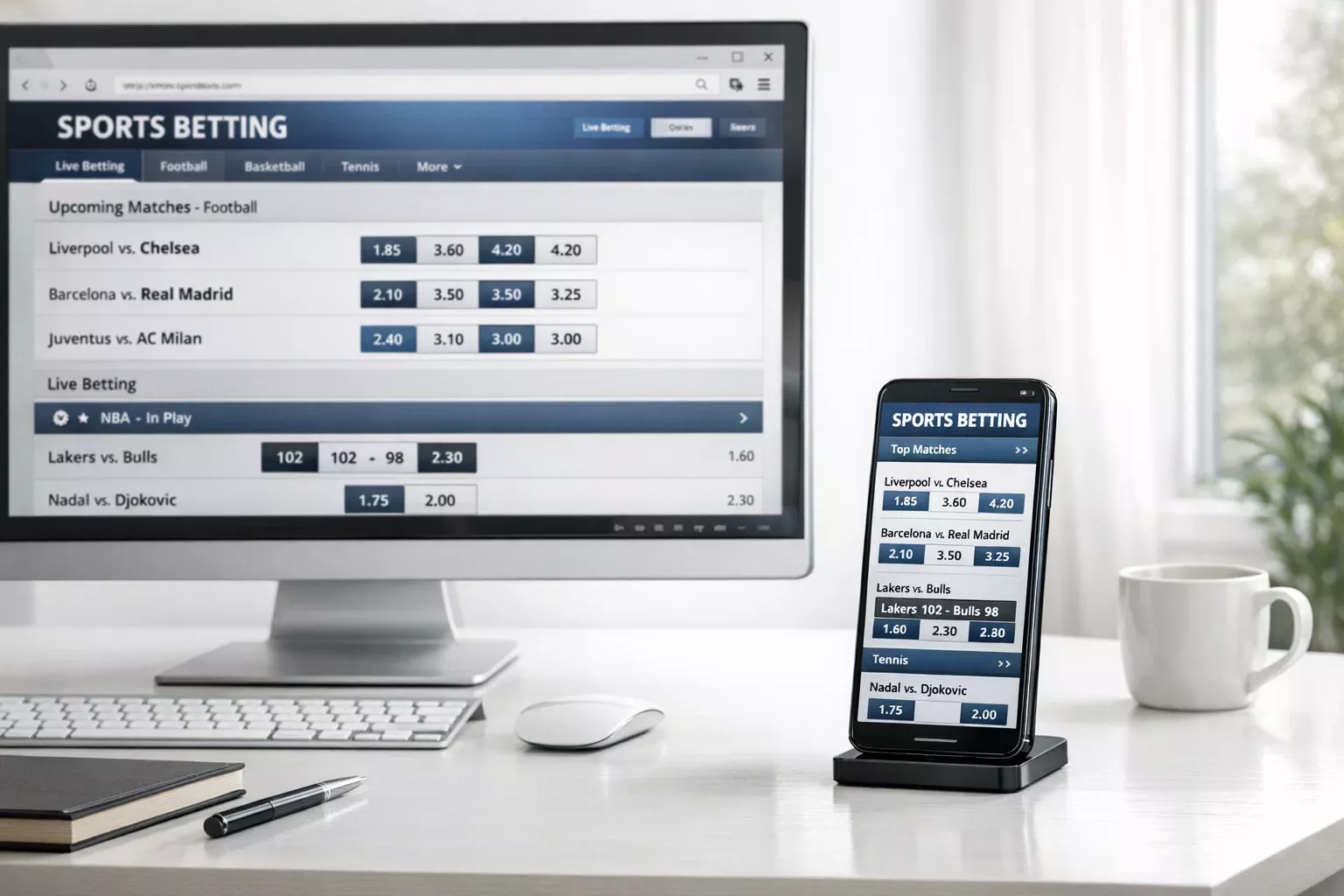 Confronto tra smartphone moderno e computer desktop sulla scrivania